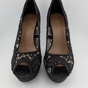 Mix No. 6 Black Lace Peep-Toe Platform Heels